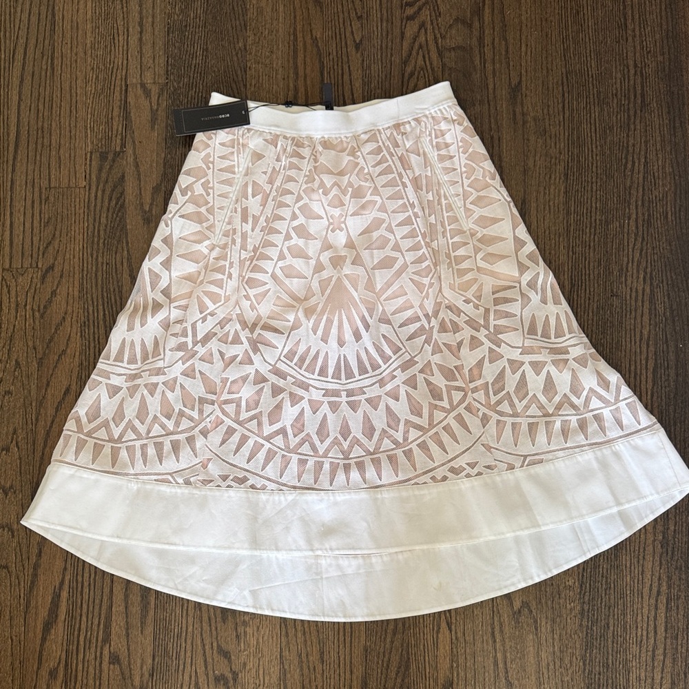 BCBG Elegant Geometric High- Low Patterned Skirt